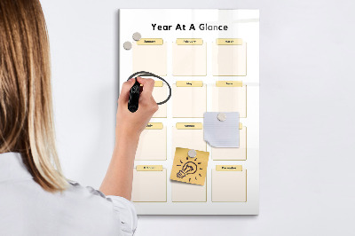 Decoratief glazen wandbord beschrijfbaar en magnetisch Jaarlijkse kalender voor personalisatie
