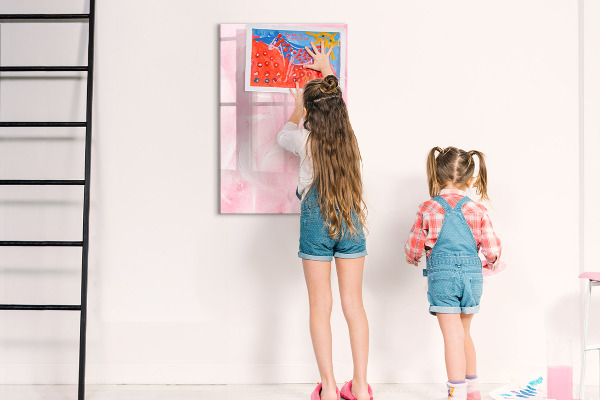 Decoratief glazen wandbord beschrijfbaar en magnetisch Roze prikbord voor notities en foto's