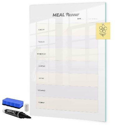 Decoratief glazen wandbord beschrijfbaar en magnetisch Maaltijdplanner voor de hele week