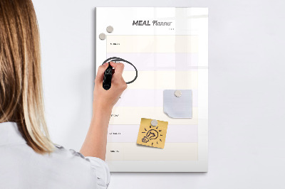Decoratief glazen wandbord beschrijfbaar en magnetisch Maaltijdplanner voor de hele week
