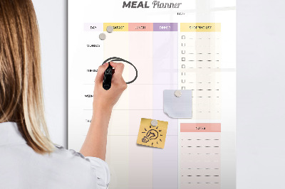Memobord van glas met print inclusief neodymium magneten Maaltijdplanner voor elke week