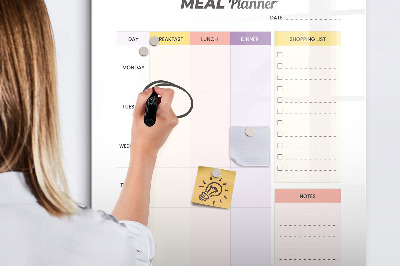 Memobord van glas met print inclusief neodymium magneten Maaltijdplanner voor elke week