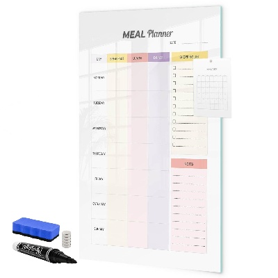 Memobord van glas met print inclusief neodymium magneten Maaltijdplanner voor elke week