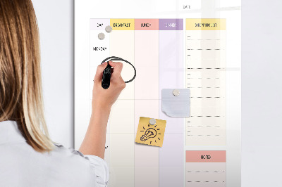Memobord van glas met print inclusief neodymium magneten Maaltijdplanner voor elke week