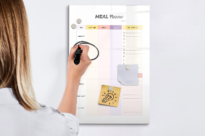 Memobord van glas met print inclusief neodymium magneten Maaltijdplanner voor elke week