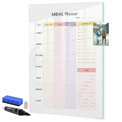 Memobord van glas met print inclusief neodymium magneten Maaltijdplanner voor elke week