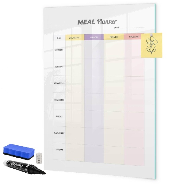 Decoratief glazen wandbord beschrijfbaar en magnetisch Dagelijkse maaltijdplanner