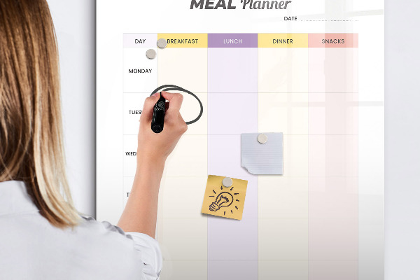 Decoratief glazen wandbord beschrijfbaar en magnetisch Dagelijkse maaltijdplanner