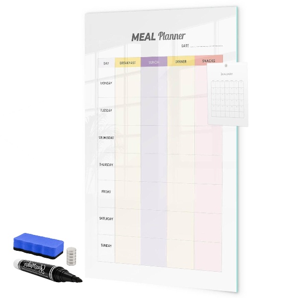 Decoratief glazen wandbord beschrijfbaar en magnetisch Dagelijkse maaltijdplanner