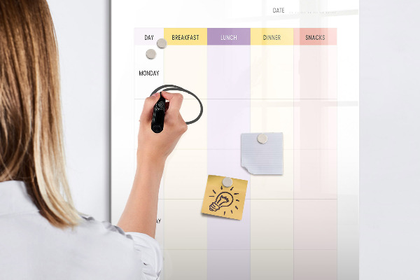 Decoratief glazen wandbord beschrijfbaar en magnetisch Dagelijkse maaltijdplanner