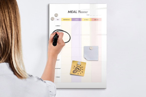 Decoratief glazen wandbord beschrijfbaar en magnetisch Dagelijkse maaltijdplanner