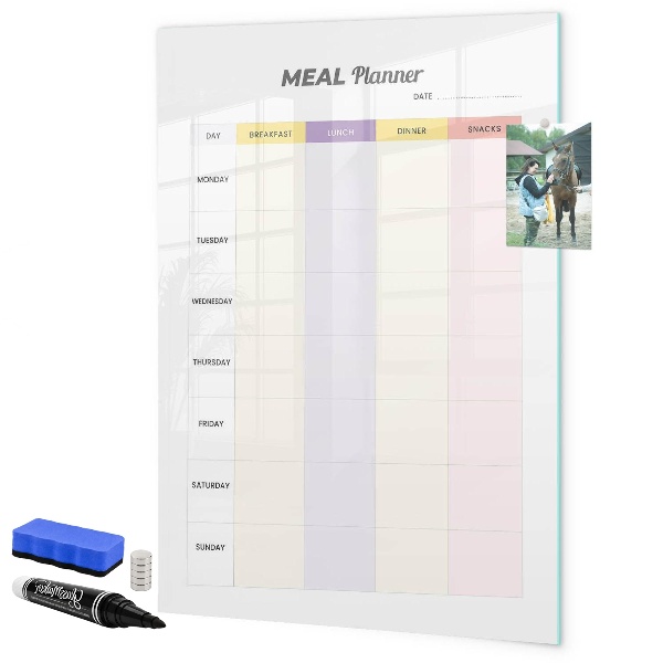 Decoratief glazen wandbord beschrijfbaar en magnetisch Dagelijkse maaltijdplanner