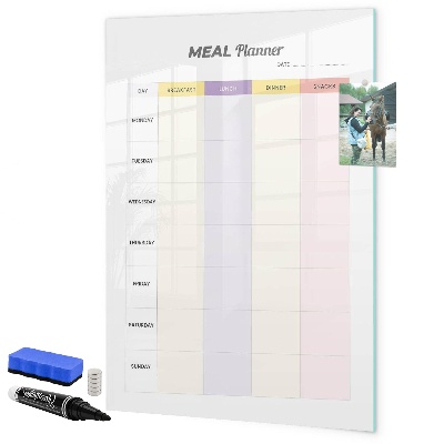Decoratief glazen wandbord beschrijfbaar en magnetisch Dagelijkse maaltijdplanner