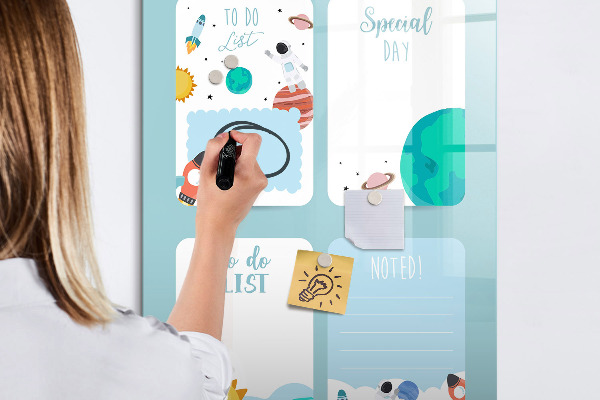 Memobord van glas met print inclusief neodymium magneten Agenda met ruimte voor foto's