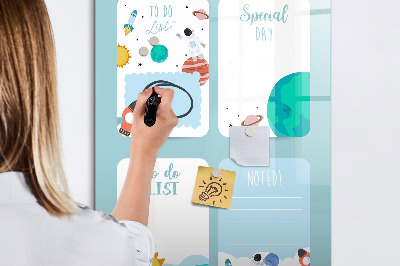 Memobord van glas met print inclusief neodymium magneten Agenda met ruimte voor foto's