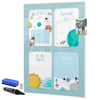 Memobord van glas met print inclusief neodymium magneten Agenda met ruimte voor foto's