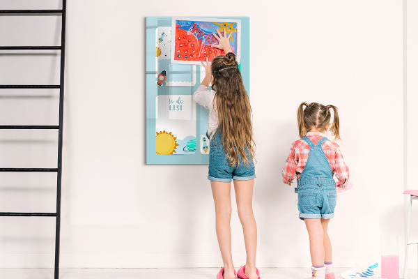 Memobord van glas met print inclusief neodymium magneten Agenda met ruimte voor foto's