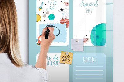 Memobord van glas met print inclusief neodymium magneten Agenda met ruimte voor foto's