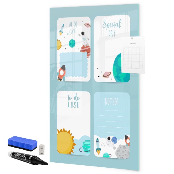 Memobord van glas met print inclusief neodymium magneten Agenda met ruimte voor foto's