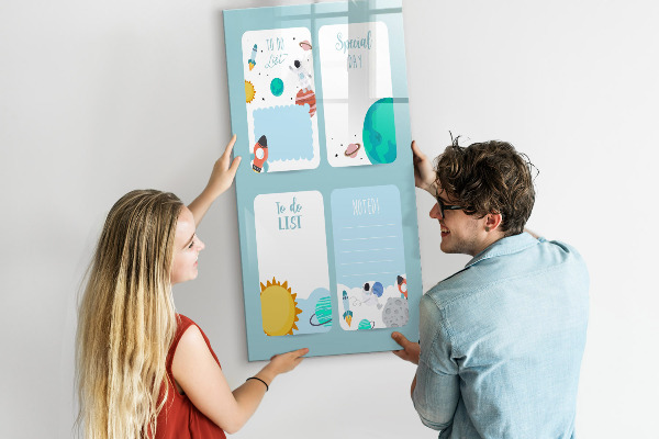 Memobord van glas met print inclusief neodymium magneten Agenda met ruimte voor foto's