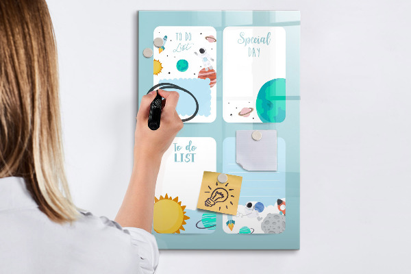 Memobord van glas met print inclusief neodymium magneten Agenda met ruimte voor foto's