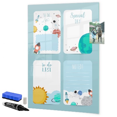 Memobord van glas met print inclusief neodymium magneten Agenda met ruimte voor foto's