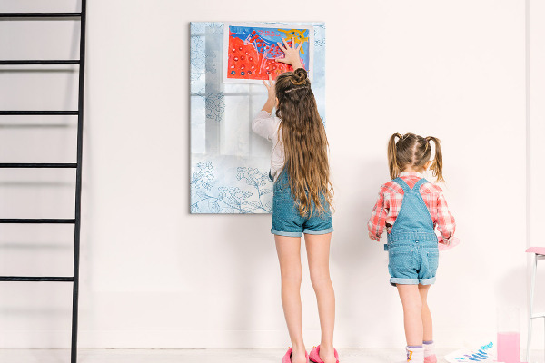 Decoratief glazen wandbord beschrijfbaar en magnetisch Creatief moodboard voor foto's en notities