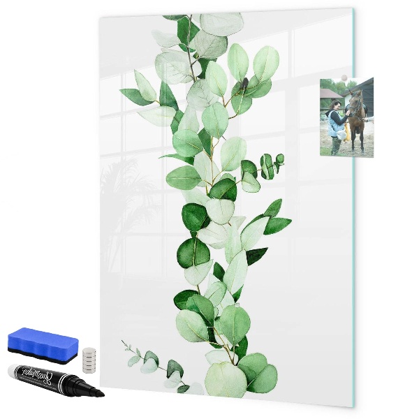 Memobord van glas met print inclusief neodymium magneten Groen thema met ruimte voor foto's