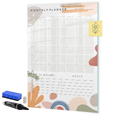 Decoratief glazen wandbord beschrijfbaar en magnetisch Maandplanner met ruimte voor foto's