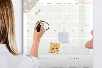 Decoratief glazen wandbord beschrijfbaar en magnetisch Maandplanner met ruimte voor foto's