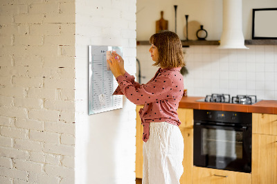 Decoratief glazen wandbord beschrijfbaar en magnetisch Agenda voor belangrijke data en foto's