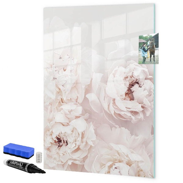 Decoratief glazen wandbord beschrijfbaar en magnetisch Bloemencollage met herinneringen en notities
