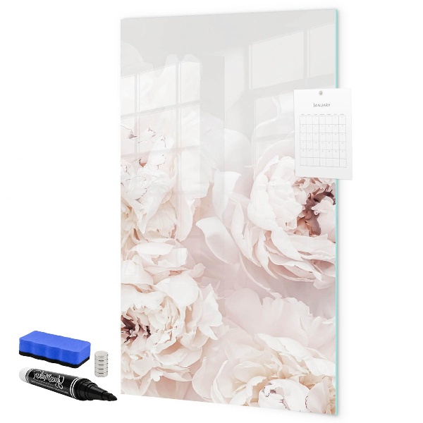 Decoratief glazen wandbord beschrijfbaar en magnetisch Bloemencollage met herinneringen en notities