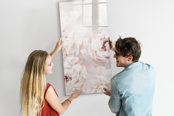Decoratief glazen wandbord beschrijfbaar en magnetisch Bloemencollage met herinneringen en notities