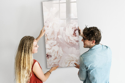 Decoratief glazen wandbord beschrijfbaar en magnetisch Bloemencollage met herinneringen en notities