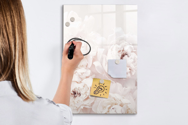 Decoratief glazen wandbord beschrijfbaar en magnetisch Bloemencollage met herinneringen en notities