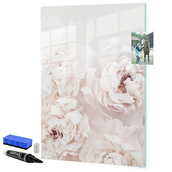 Decoratief glazen wandbord beschrijfbaar en magnetisch Bloemencollage met herinneringen en notities