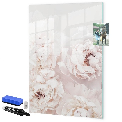 Decoratief glazen wandbord beschrijfbaar en magnetisch Bloemencollage met herinneringen en notities