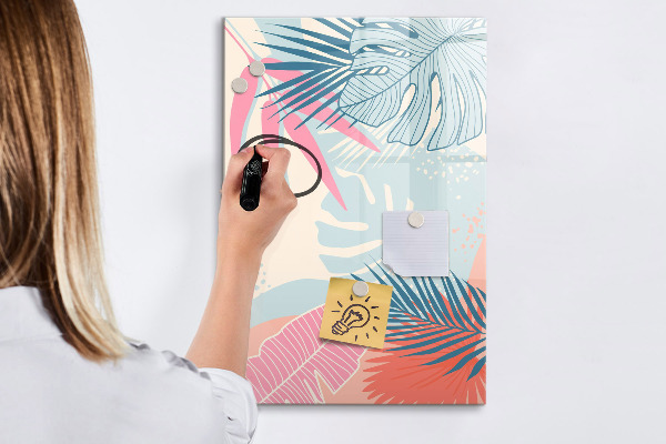 Decoratief glazen wandbord beschrijfbaar en magnetisch Een kleurrijk prikbord voor foto's en notities