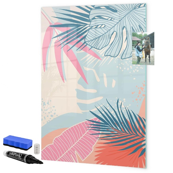 Decoratief glazen wandbord beschrijfbaar en magnetisch Een kleurrijk prikbord voor foto's en notities
