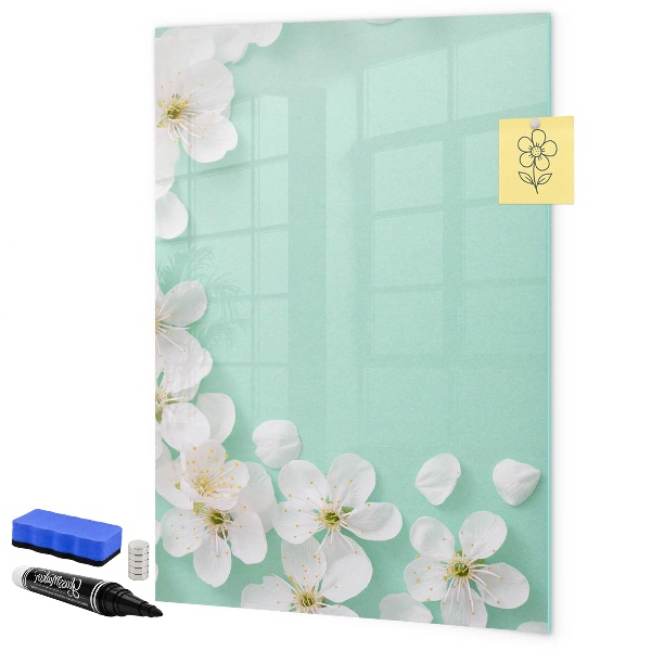 Decoratief glazen wandbord beschrijfbaar en magnetisch Creatief moodboard met een bloemenmotief