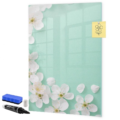 Decoratief glazen wandbord beschrijfbaar en magnetisch Creatief moodboard met een bloemenmotief