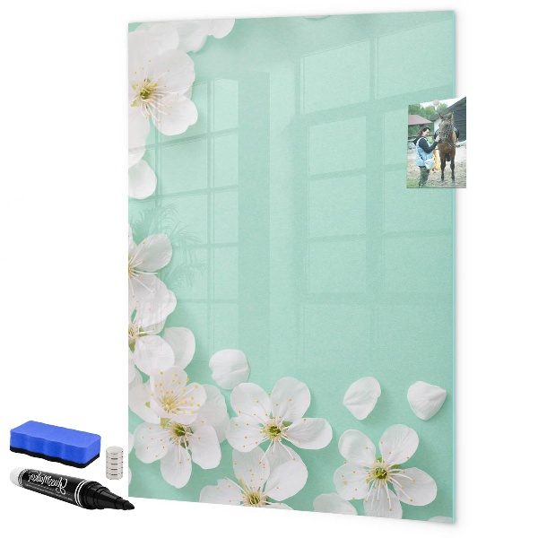 Decoratief glazen wandbord beschrijfbaar en magnetisch Creatief moodboard met een bloemenmotief