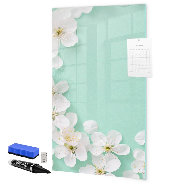 Decoratief glazen wandbord beschrijfbaar en magnetisch Creatief moodboard met een bloemenmotief