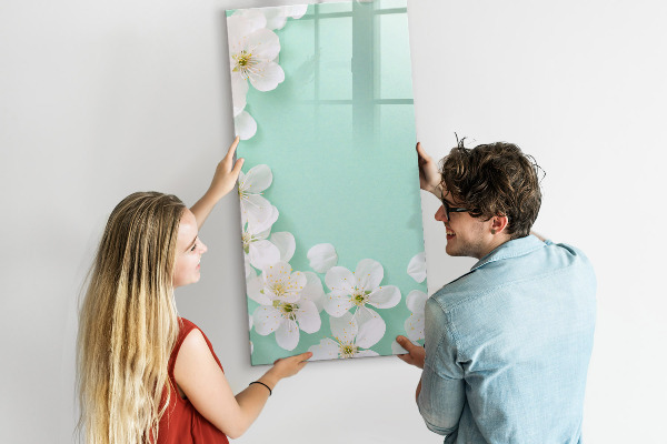 Decoratief glazen wandbord beschrijfbaar en magnetisch Creatief moodboard met een bloemenmotief