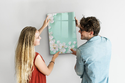 Decoratief glazen wandbord beschrijfbaar en magnetisch Creatief moodboard met een bloemenmotief