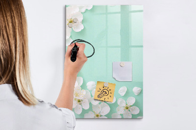 Decoratief glazen wandbord beschrijfbaar en magnetisch Creatief moodboard met een bloemenmotief
