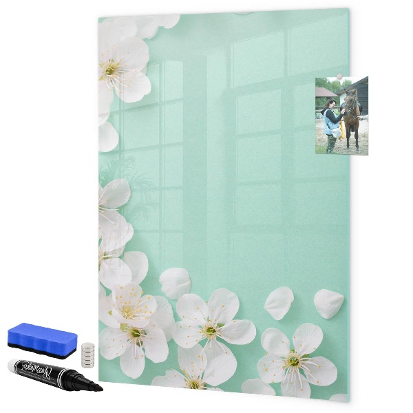 Decoratief glazen wandbord beschrijfbaar en magnetisch Creatief moodboard met een bloemenmotief