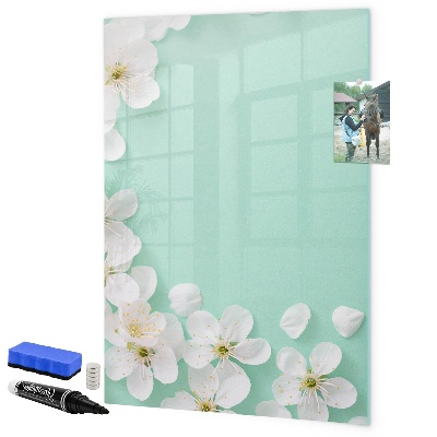 Decoratief glazen wandbord beschrijfbaar en magnetisch Creatief moodboard met een bloemenmotief