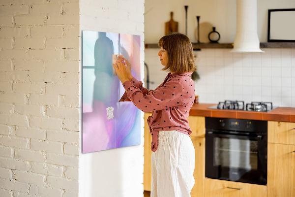 Memobord van glas met print inclusief neodymium magneten Een kleurrijk prikbord voor notities en foto's
